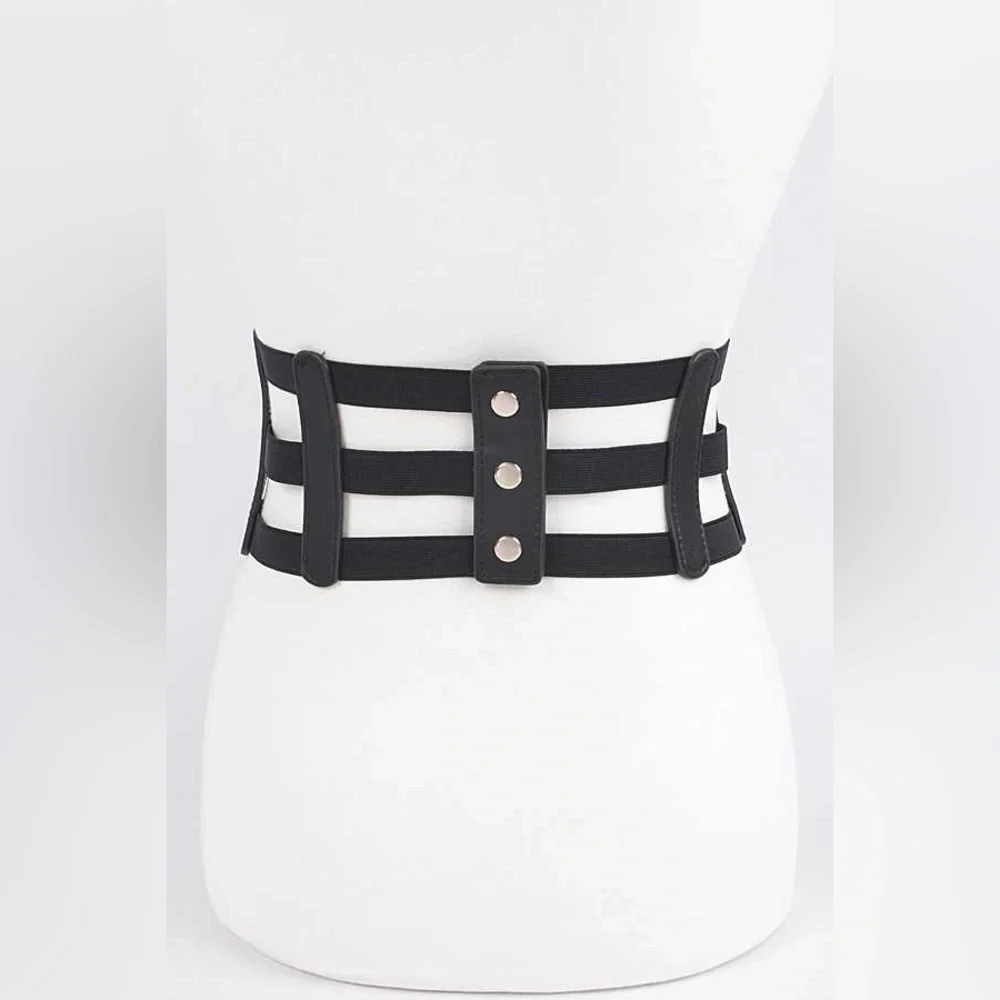 Black Vegan Leather Cage Corset Statement Belt